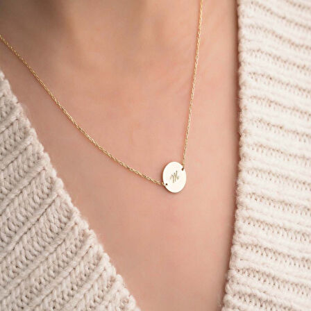 Altın Plaka Harf Kolye 14 Ayar (Sarı&Beyaz)