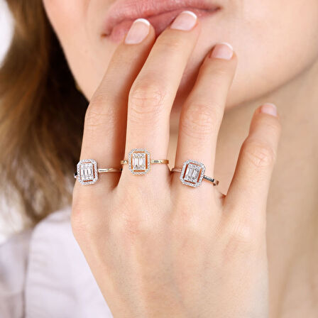 Baguette Beyaz Altın Yüzük