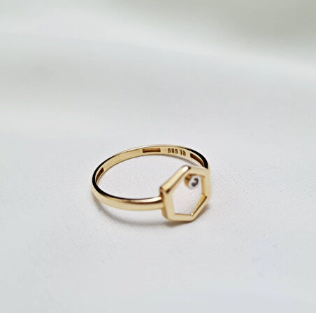 Hexagon Altın Yüzük 14K Modern