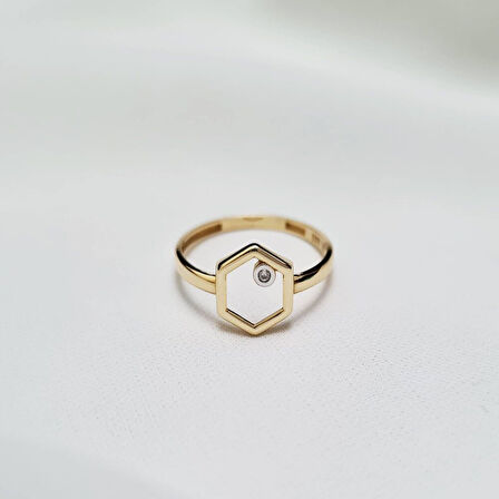 Hexagon Altın Yüzük 14K Modern