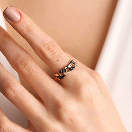 14K Rose Altın Gumet Yüzük Onix