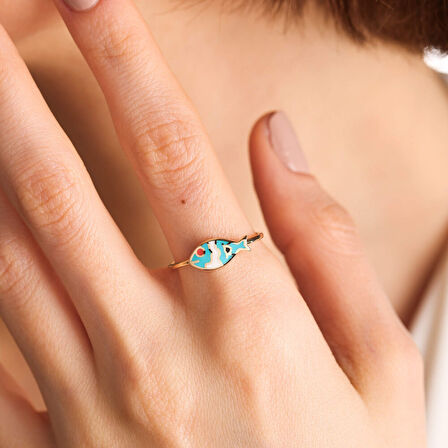 Altın Balık Yüzük 14K Kırmızı Göz