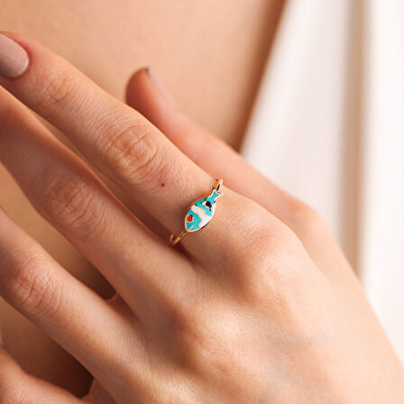 Altın Balık Yüzük 14K Kırmızı Göz