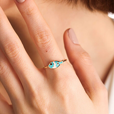 Altın Balık Yüzük 14K Siyah Göz