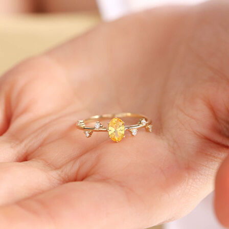 Altın Vintage Yüzük 14 Ayar Citrin