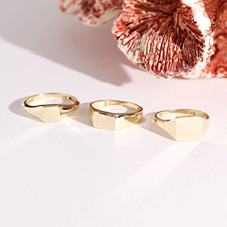 14K Altın Şövalye Yüzük (Kişiselleştir) Kare 0,9 cm
