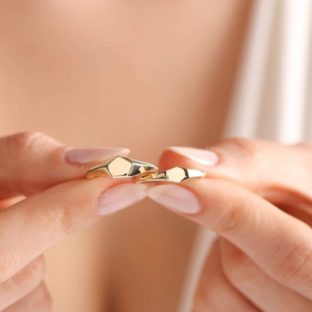 14K Altın Şövalye Yüzük (Kişiselleştir) Beşgen 0,6 cm