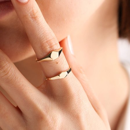 14K Altın Şövalye Yüzük (Kişiselleştir) Beşgen 0,6 cm