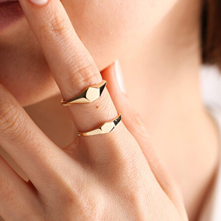 14K Altın Şövalye Yüzük (Kişiselleştir) Beşgen 0,6 cm