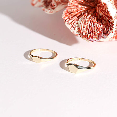 14K Altın Şövalye Yüzük (Kişiselleştir) Beşgen 0,4 cm