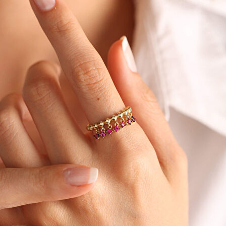 14 Ayar Özel Tasarım Altın Sarkaç Yüzük Ruby