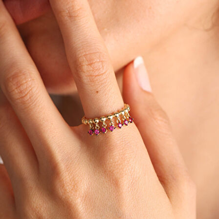 14 Ayar Özel Tasarım Altın Sarkaç Yüzük Ruby