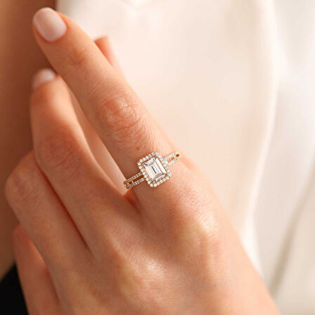 Sarı Altın Baget Yüzük Çift Kol