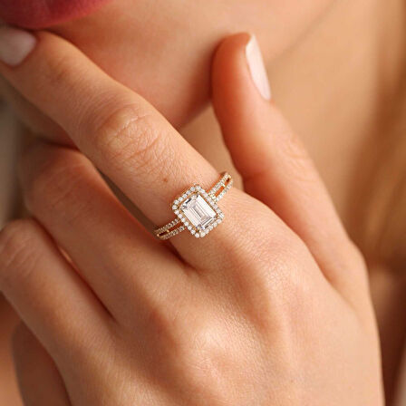 Sarı Altın Baget Yüzük Çift Kol