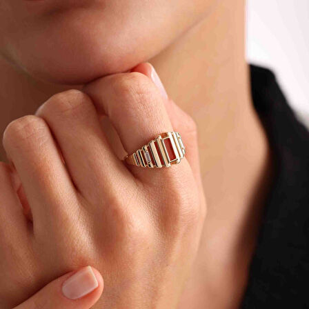 Akik Taşlı Altın Bagetta Yüzük İtaly