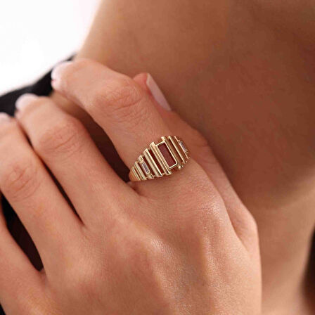 Akik Taşlı Altın Bagetta Yüzük İtaly