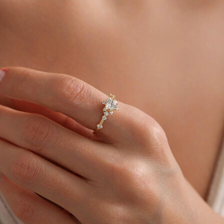 Lotus Sarı Altın Tektaş Yüzük 