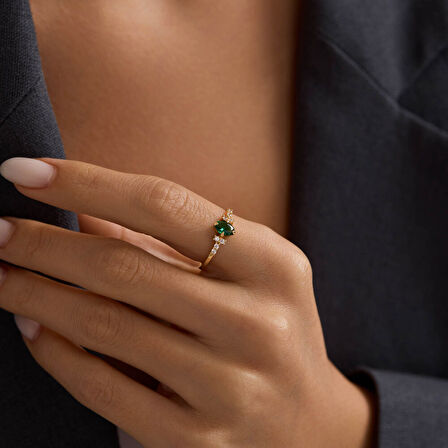 Markis Detaylı Turmalin Taşlı Altın Yüzük