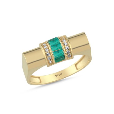 14 Ayar Emerald Baget Taşlı Altın Yüzük
