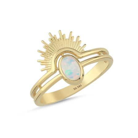 14 Ayar Opal Taşlı Güneş Model Altın Yüzük 2,75 Gr