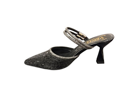 Ventes 22211919Z 8 cm Kadeh Topuk Sivri Burun Taş Detaylı Kadın Şık Topuklu Abiye Terlik Ayakkabı