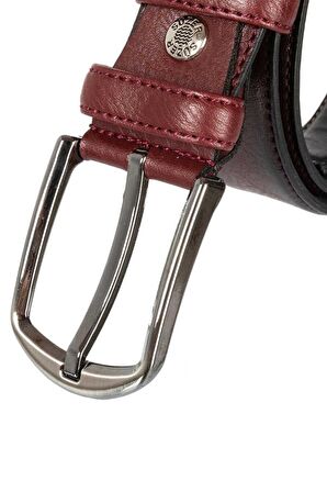 Bordo Suni Deri Dikişli Model 3.5 cm.lik Klasik Kemer - 8017