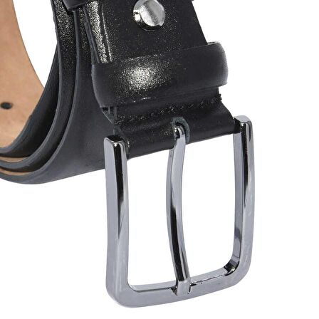 Siyah Hakiki Deri Düz Renk 3.5 cm.lik Klasik Kemer - 200-Düz