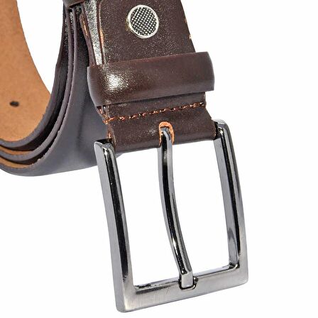 Koyu Kahve Hakiki Deri Düz Renk 3.5 cm.lik Klasik Kemer - 209-Düz