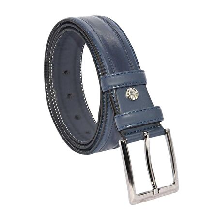 Lacivert Suni Deri Desenli Model 3.5 cm.lik Klasik Kemer - 8045-61
