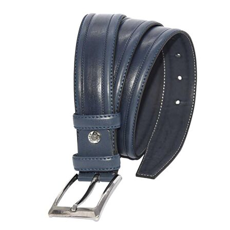 Lacivert Suni Deri Desenli Model 3.5 cm.lik Klasik Kemer - 8045-61