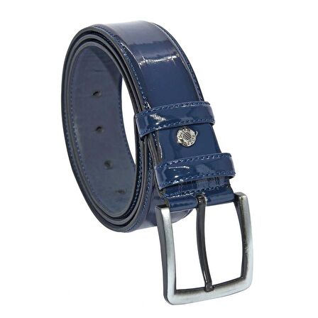 Lacivert Rugan Suni Deri Dikişli 4 cm.lik Klasik Kemer - 7400-95