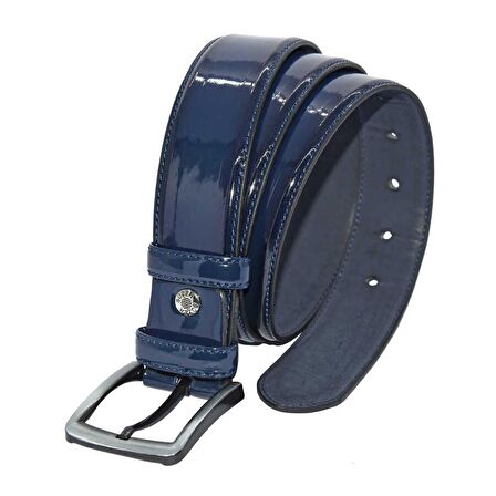 Lacivert Rugan Suni Deri Dikişli 4 cm.lik Klasik Kemer - 7400-95