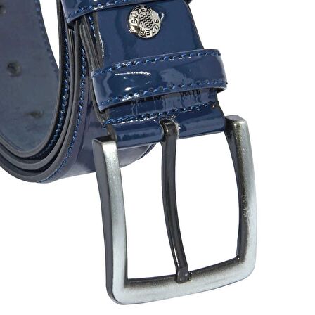 Lacivert Rugan Suni Deri Dikişli 4 cm.lik Klasik Kemer - 7400-95