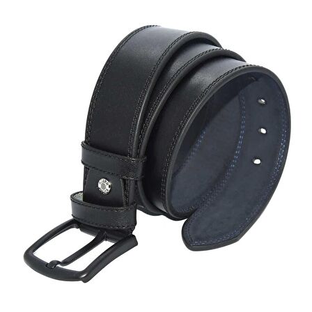 Siyah Suni Deri Çift Dikişli Model 4.5 cm.lik Spor Kemer - 4500-11