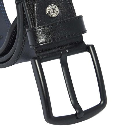 Siyah Suni Deri Çift Dikişli Model 4.5 cm.lik Spor Kemer - 4500-11