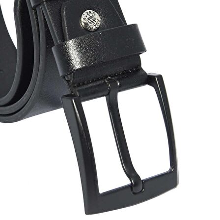Siyah Suni Deri Düz Model 4.5 cm.lik Spor Kemer - 4500-Düz