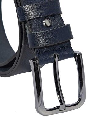 Lacivert Hakiki Deri Düz Renk 4 cm.lik Spor Kemer- Tek Katmanlı Manda Derisi - 405-Düz-21S