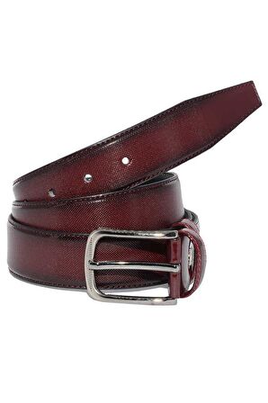 Bordo Rugan Suni Deri Desenli 3.5 cm.lik Klasik Kemer - 8007-80