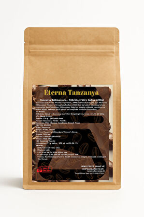 Eterna Tanzanya Kilimanjaro Mikrolot Filtre Kahve 250g – Yıkanmış İşleme | Çikolata, Kurutulmuş Meyve ve Fındık Notaları | SCA 84–86 | V60 – Chemex – AeroPress – French Press Uyumlu