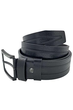 Siyah Hakiki Deri Desenli 4.5 cm.lik Spor Kot Kemer (Tek Katmanlı Manda Derisi) - 500-61-22K-E
