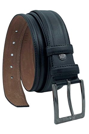 Siyah Suni Deri Desenli 3.5 cm.lik Klasik Kemer - 8000-61-22K-112