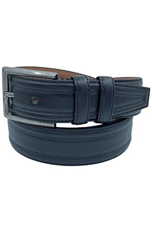 Siyah Suni Deri Desenli 3.5 cm.lik Klasik Kemer - 8000-61-22K-112