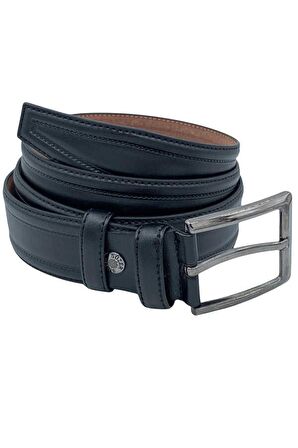 Siyah Suni Deri Desenli 3.5 cm.lik Klasik Kemer - 8000-61-22K-112