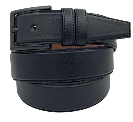 Siyah Büyük Beden Suni Deri Dikişli Düz Model 3.5 cm.lik Klasik Kemer - 8000-Battal-22K