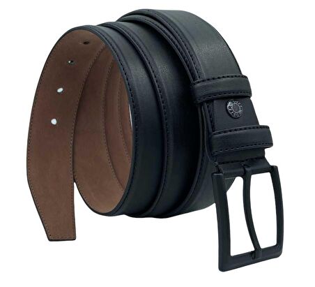 Siyah Büyük Beden Suni Deri Dikişli Düz Model 3.5 cm.lik Klasik Kemer - 8000-Battal-22K