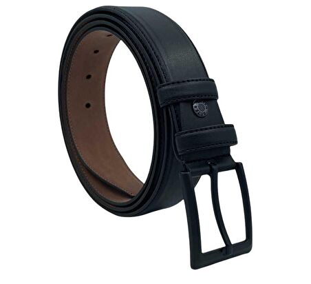 Siyah Büyük Beden Suni Deri Dikişli Düz Model 3.5 cm.lik Klasik Kemer - 8000-Battal-22K