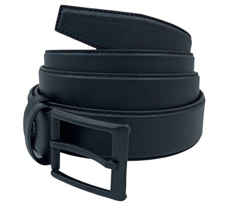 Siyah Büyük Beden Suni Deri Dikişli Düz Model 3.5 cm.lik Klasik Kemer - 8000-Battal-22K