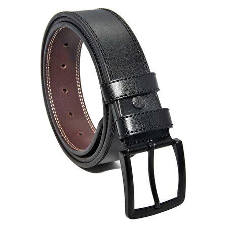 Siyah Suni Deri Çift Dikişli Model 4 cm.lik Spor Kemer - 7000-11-22K