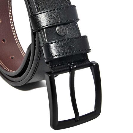 Siyah Suni Deri Çift Dikişli Model 4 cm.lik Spor Kemer - 7000-11-22K