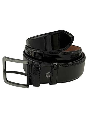 Siyah Rugan Suni Deri Dikişli 4 cm.lik Klasik Kemer - 7400-90-22Y